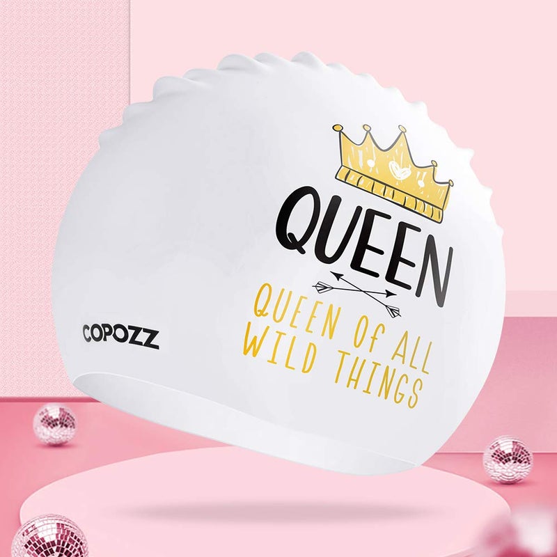 COPOZZ Swim Cap Women Adult, Silicone Waterproof Comfortable Swim Cap for Long and Short Hair (Queen-12yrs+) - Image 2